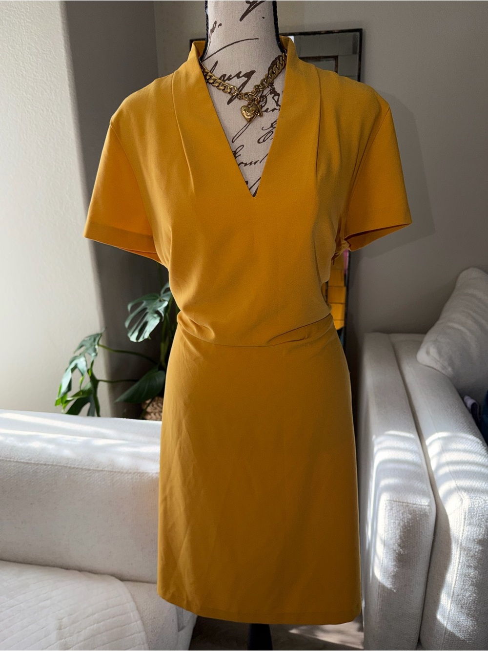 Women's Mustard V-Neck Dress